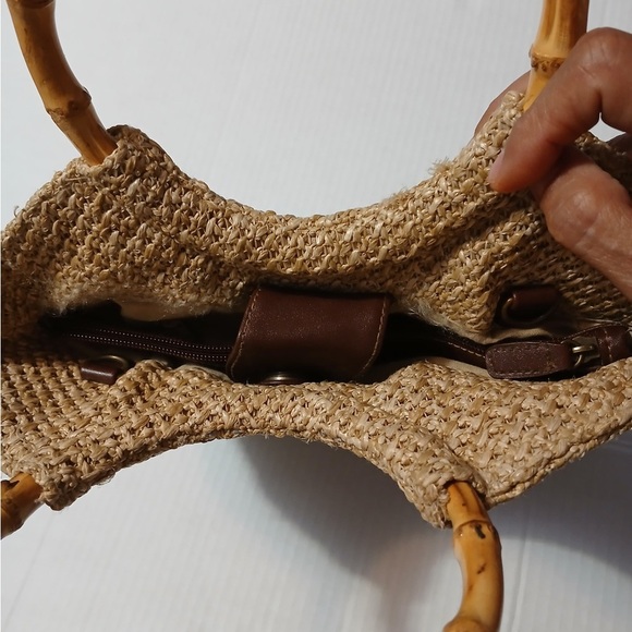 Rosetti Tan Woven Tote with Bamboo Handles - Picture 7 of 11